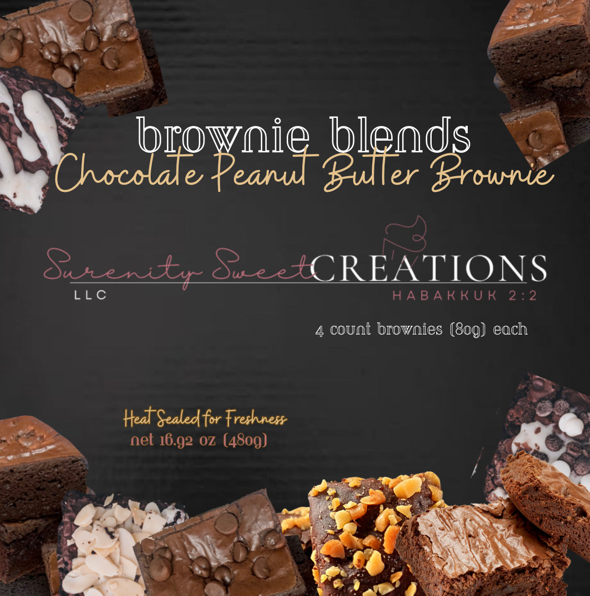 Brownie Blends Chocolate Peanut Butter Brownie (4 Count) | Surenity Sweet Creations LLC