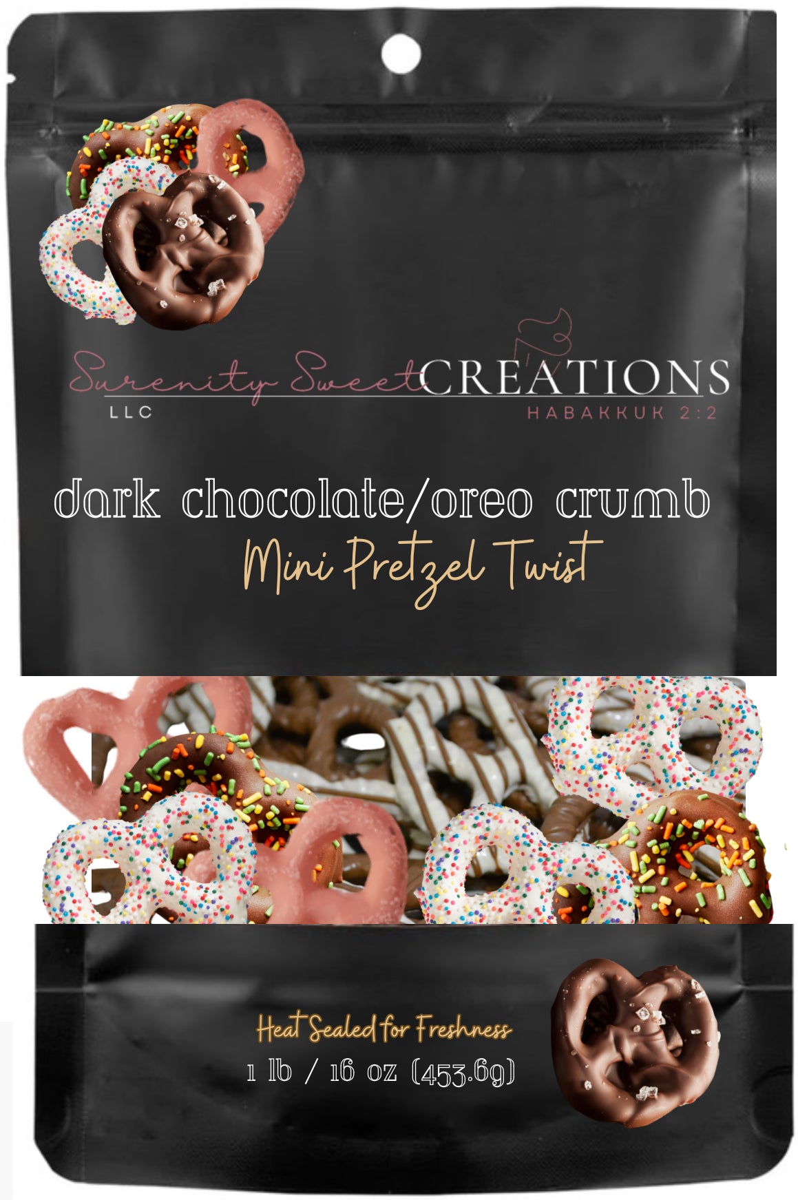 Dark Chocolate Oreo Crumb Mini Pretzel Twist