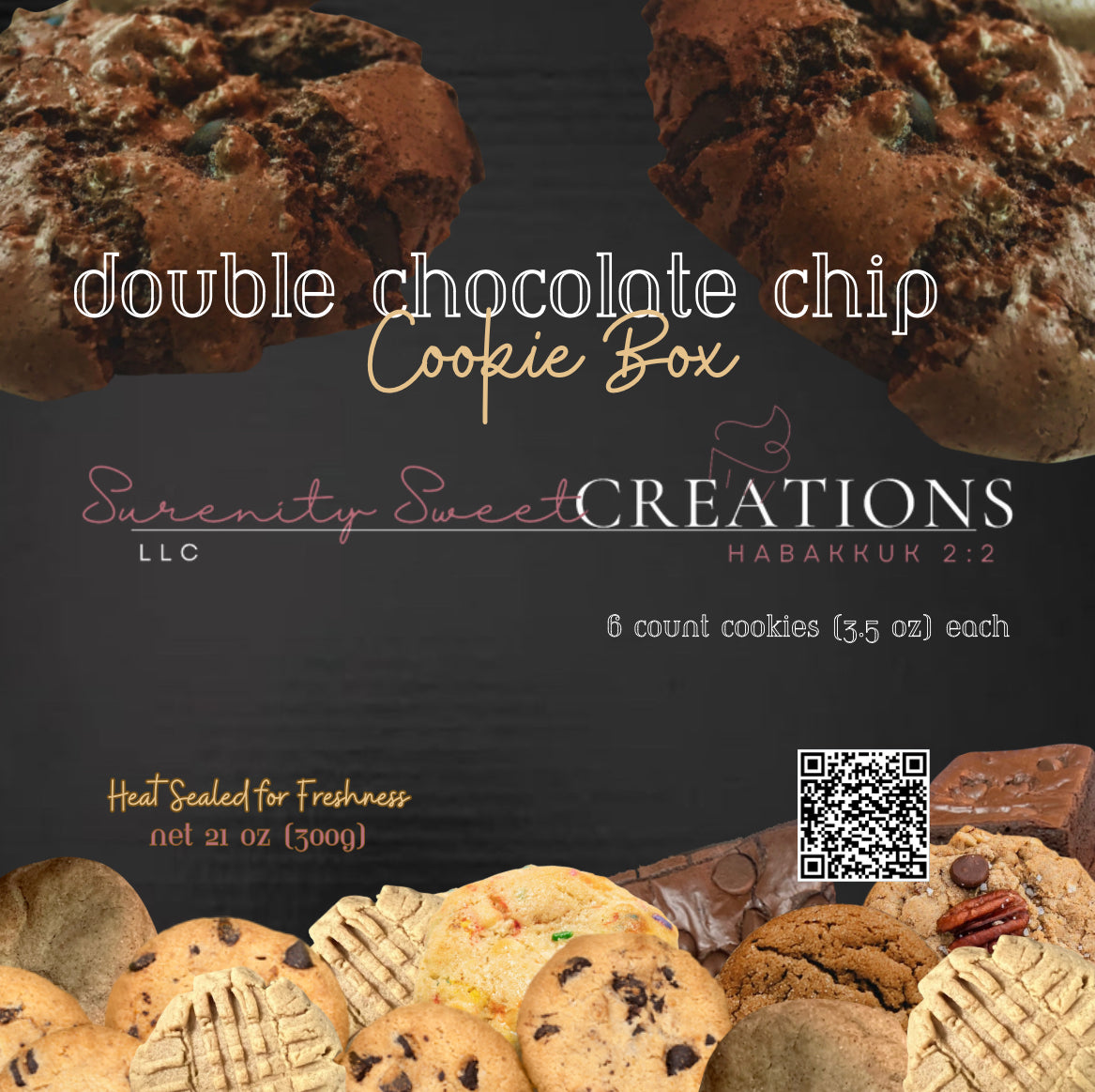 Double Chocolate Chip Cookie Box - 3.5 oz (Half Dozen)