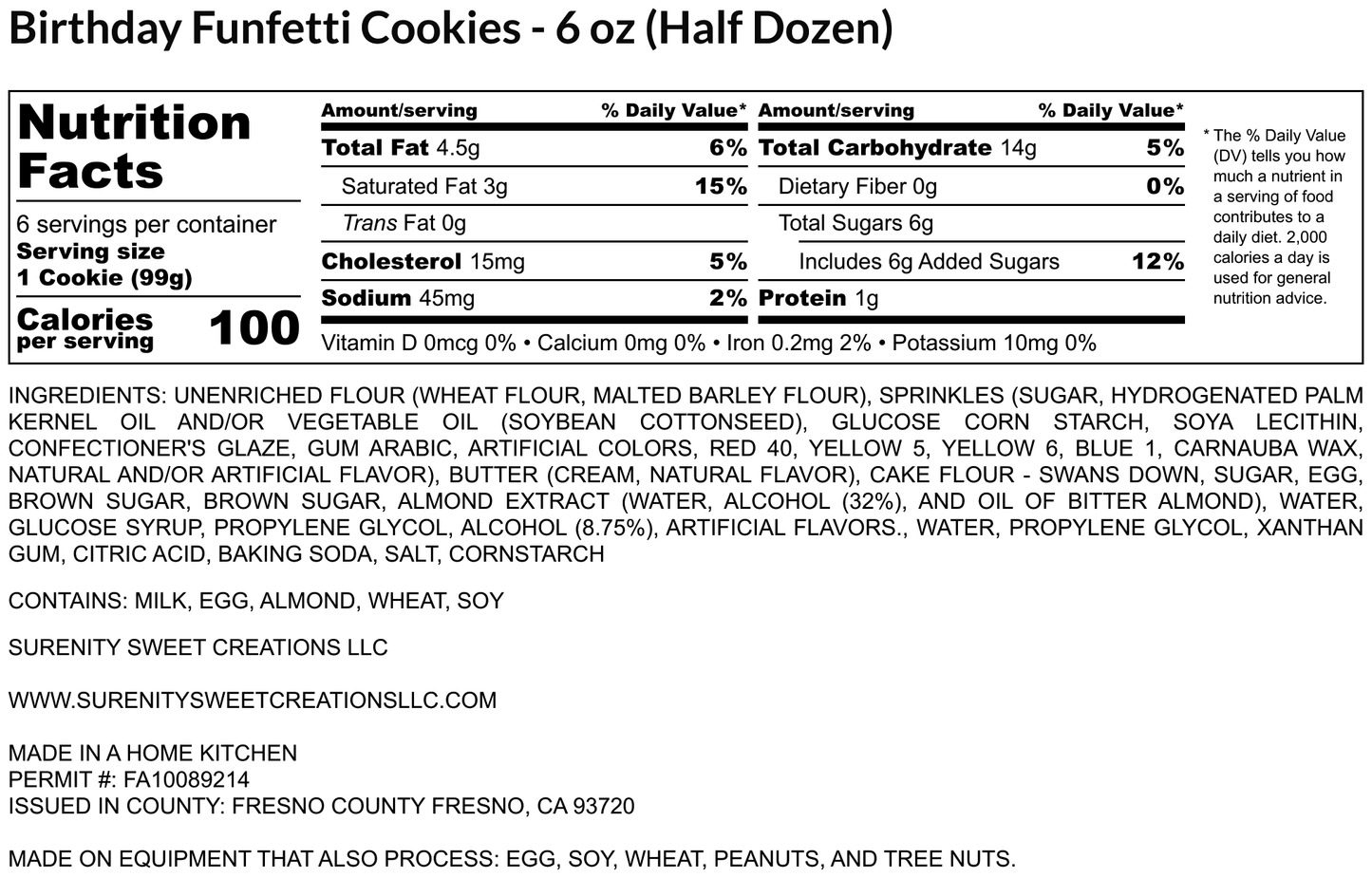 Birthday Funfetti Cookie - 5.5 oz (One Dozen)